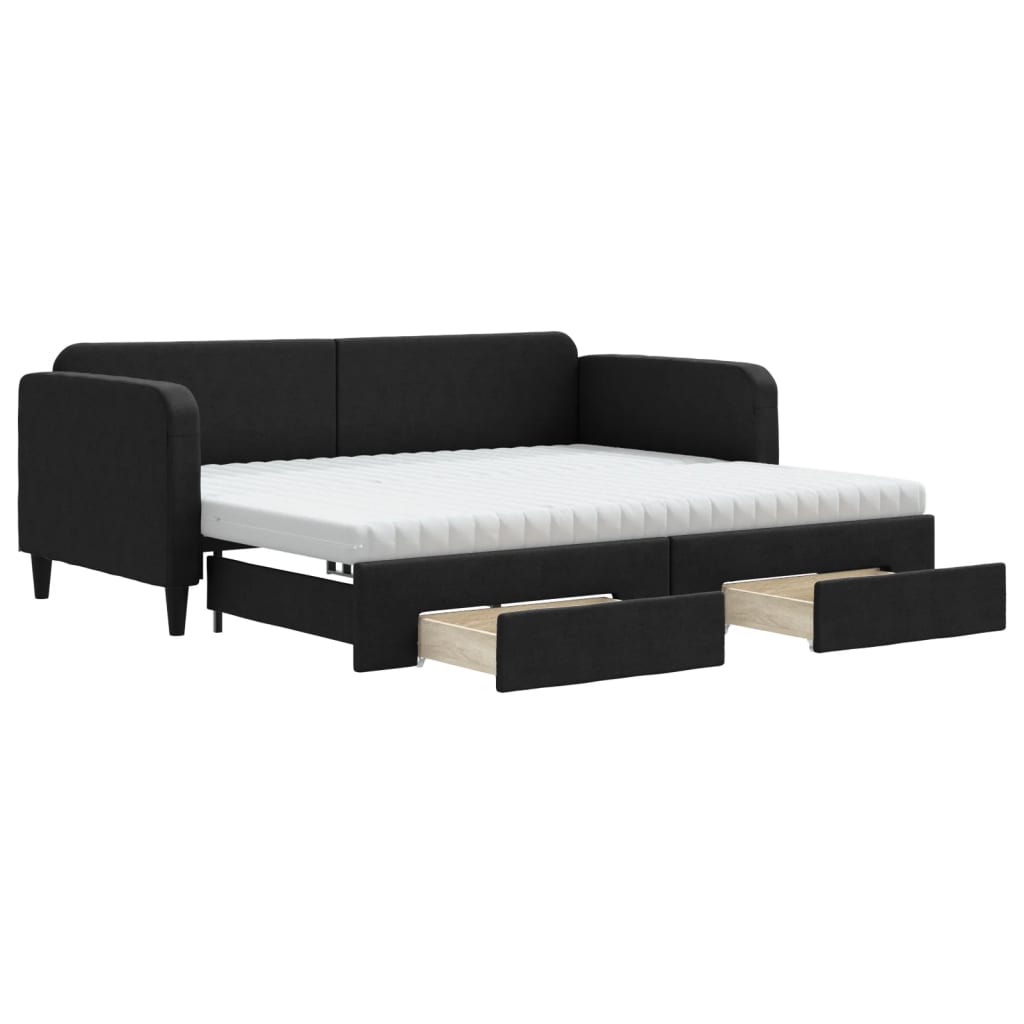 fekete kihúzható szövet heverő fiókokkal 90 x 200 cm