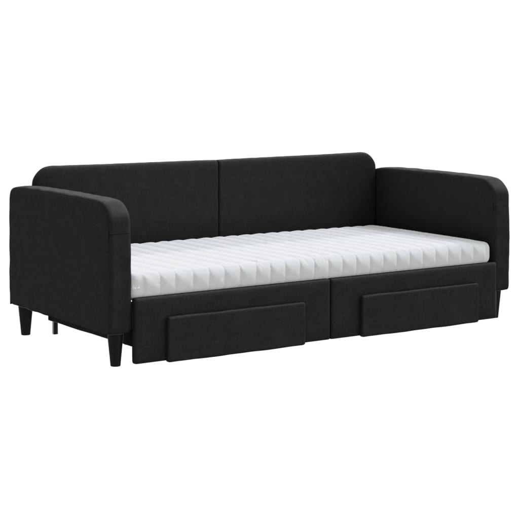 fekete kihúzható szövet heverő fiókokkal 90 x 200 cm