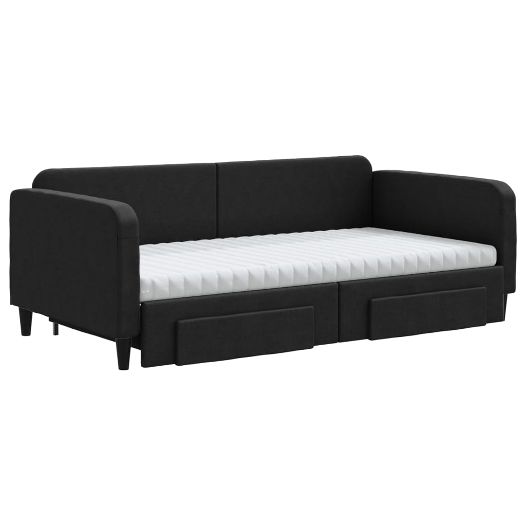 fekete kihúzható szövet heverő fiókokkal 100 x 200 cm