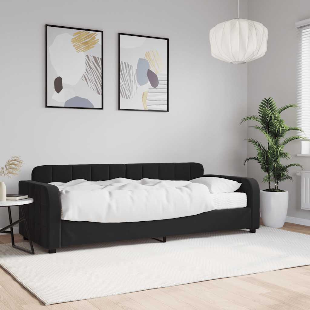 fekete bársony heverő matraccal 80 x 200 cm