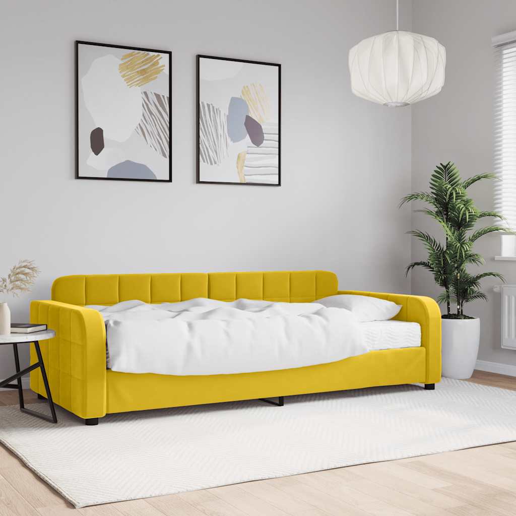sárga bársony heverő matraccal 90 x 200 cm