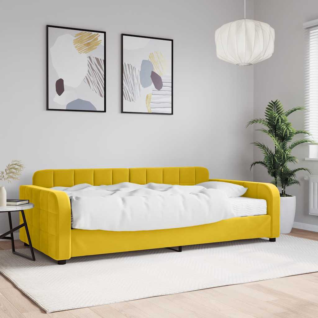 sárga bársony kanapéágy matraccal 100 x 200 cm