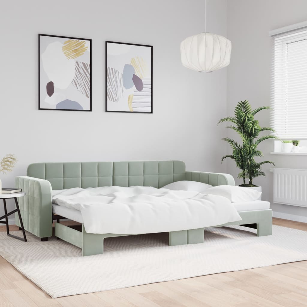 világosszürke kihúzható bársony heverő 80 x 200 cm