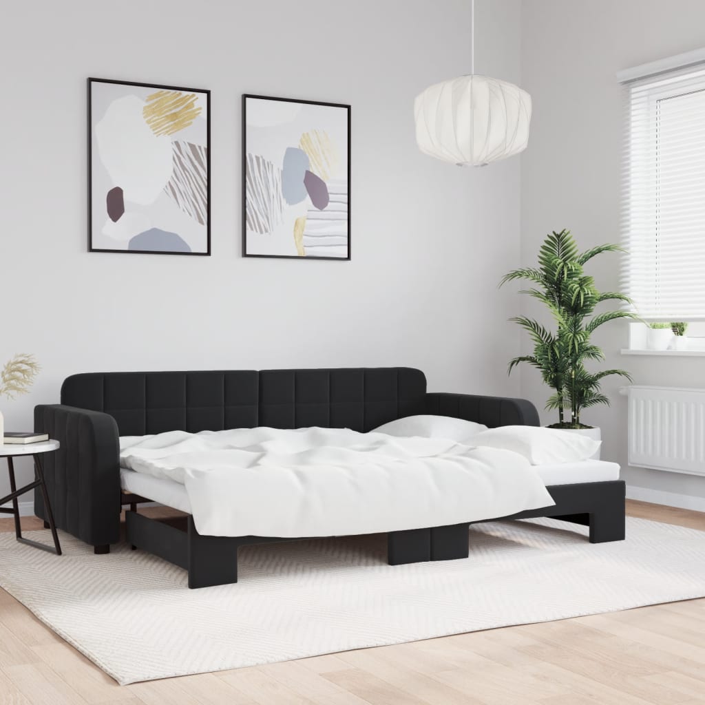 fekete kihúzható bársony heverő 80 x 200 cm