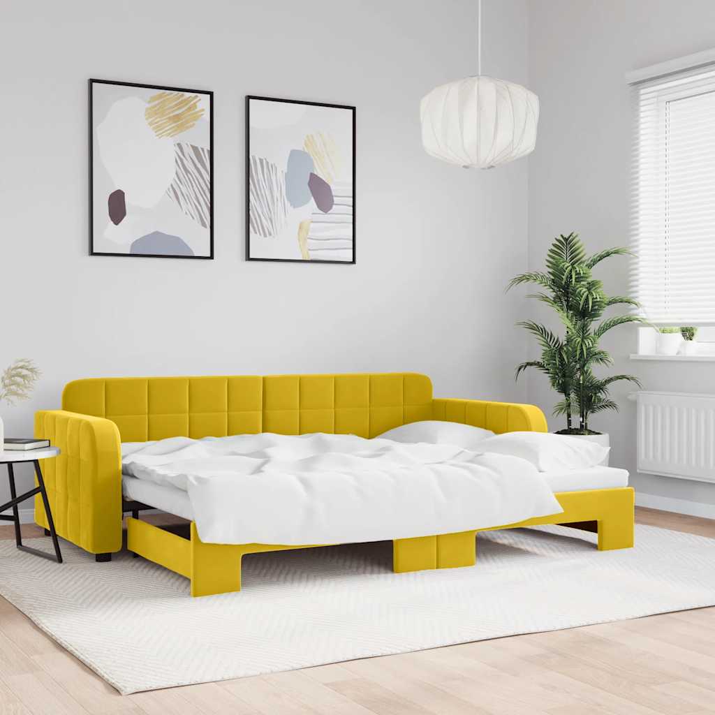 sárga kihúzható bársony heverő 80 x 200 cm