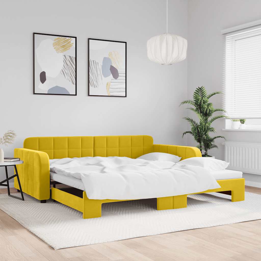sárga kihúzható bársonyheverő 100 x 200 cm