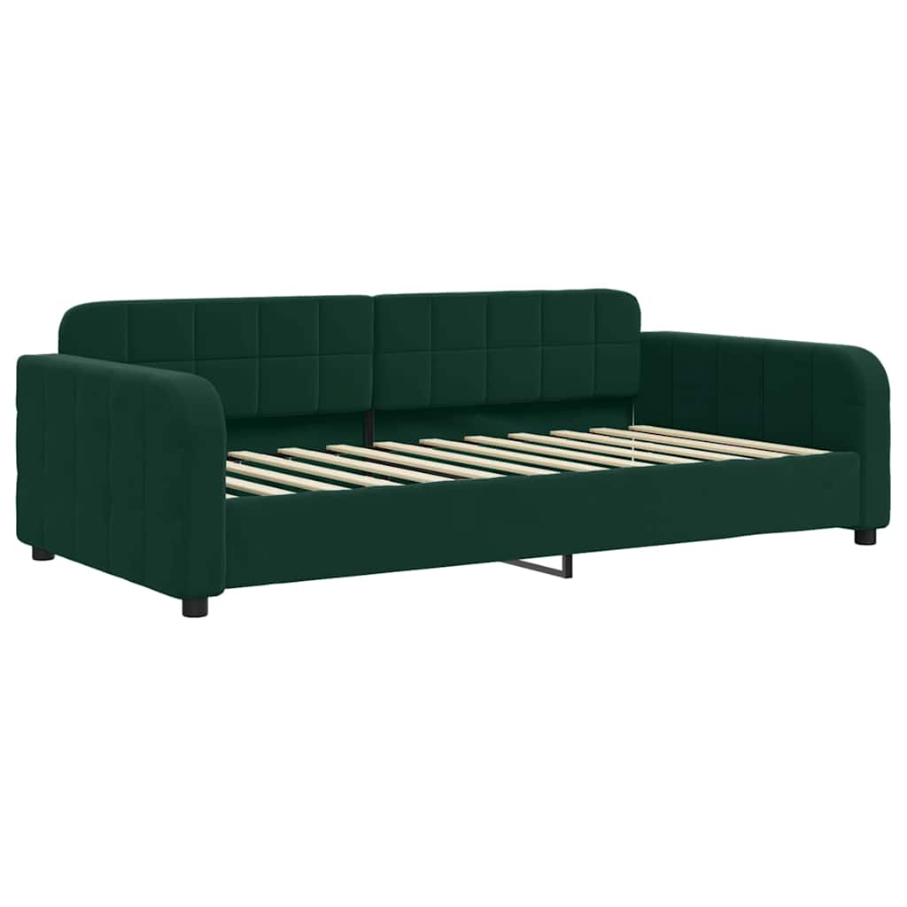 sötétzöld kihúzható bársony heverő matraccal 90 x 200 cm
