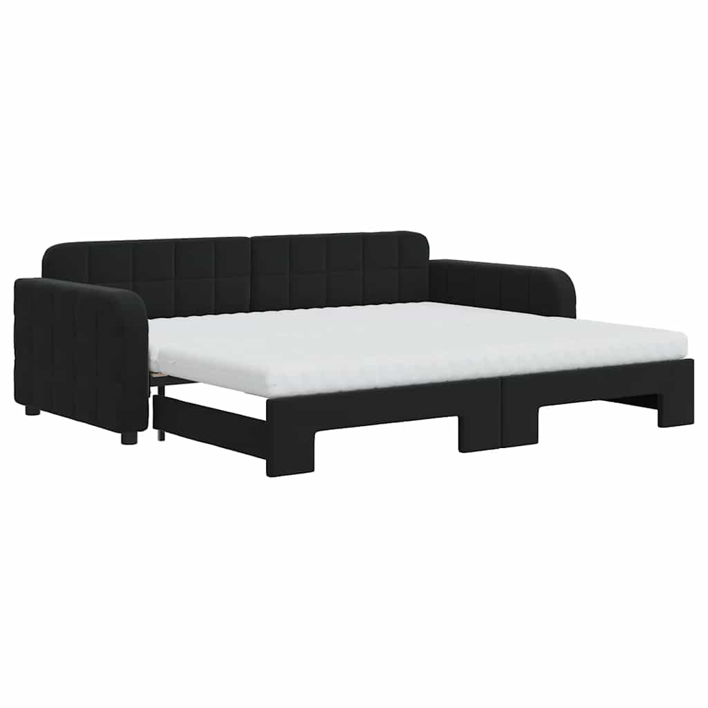 fekete kihúzható bársony heverő matraccal 90 x 200 cm