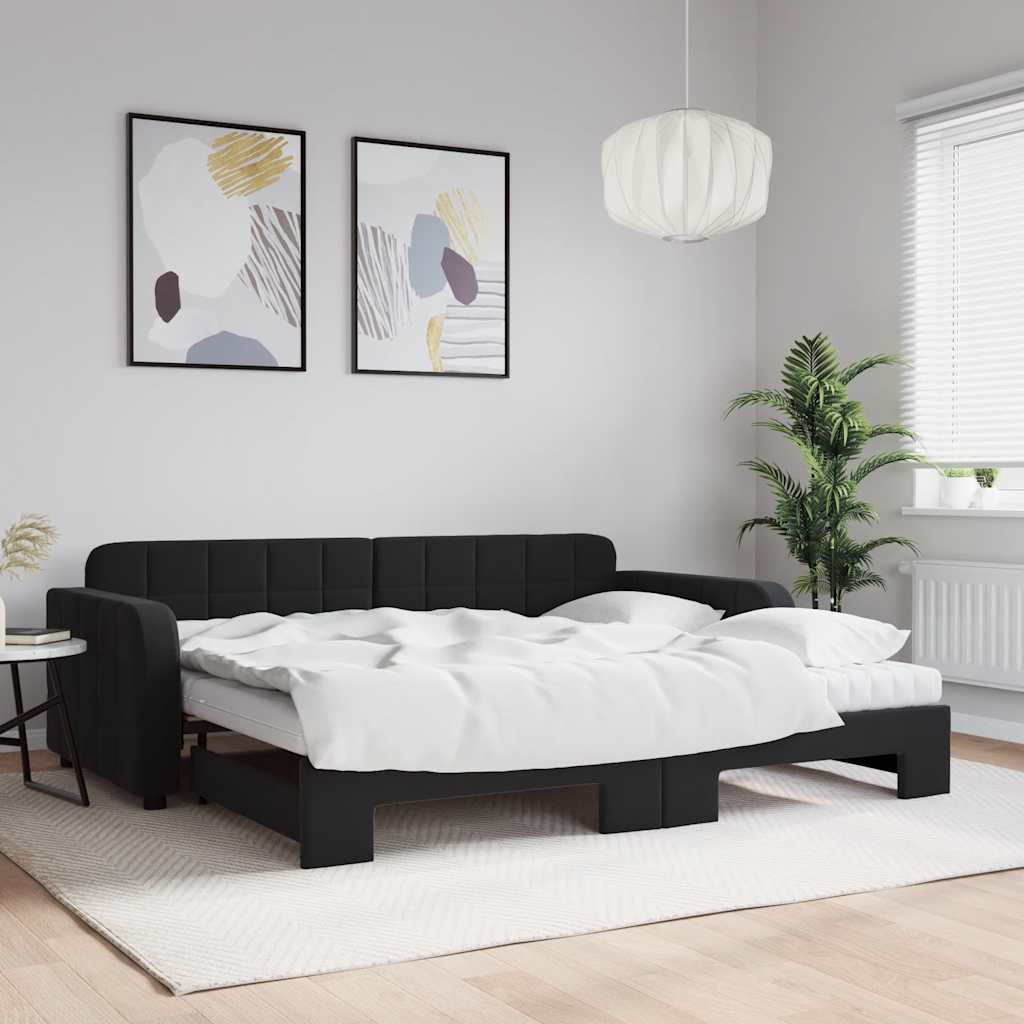 fekete kihúzható bársony heverő matraccal 90 x 200 cm