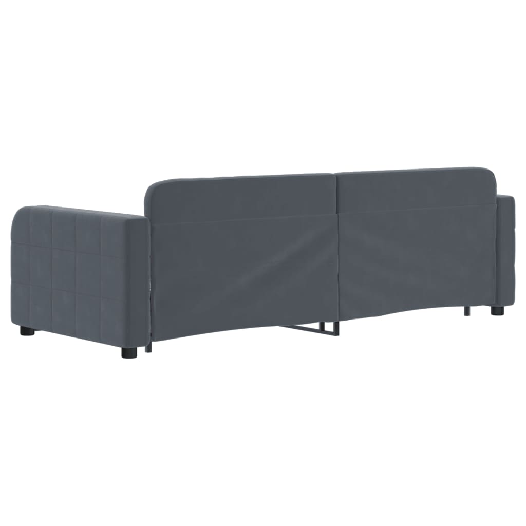 sötétszürke kihúzható bársony heverő fiókkal 80 x 200 cm