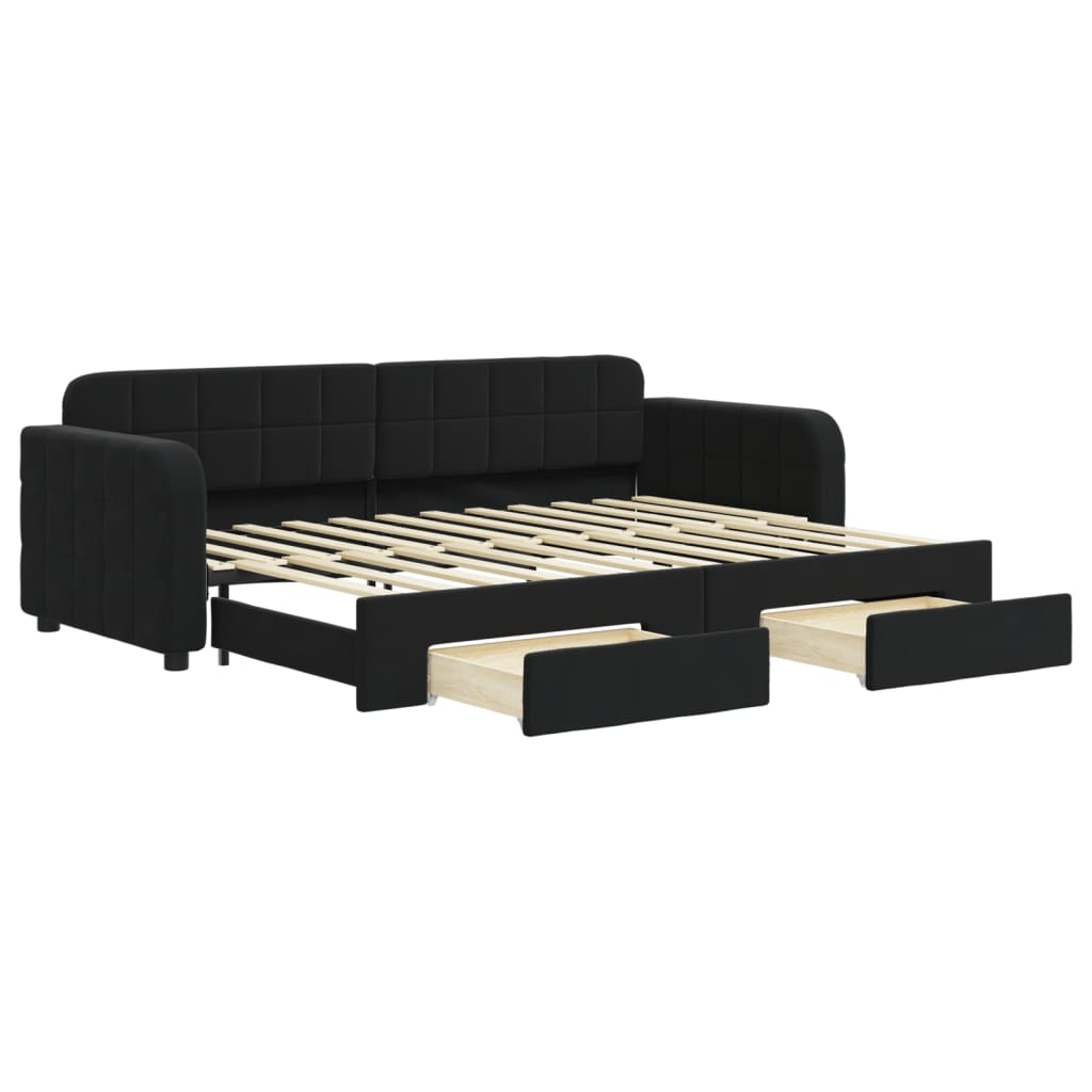 fekete kihúzható bársony heverő fiókkal 80 x 200 cm