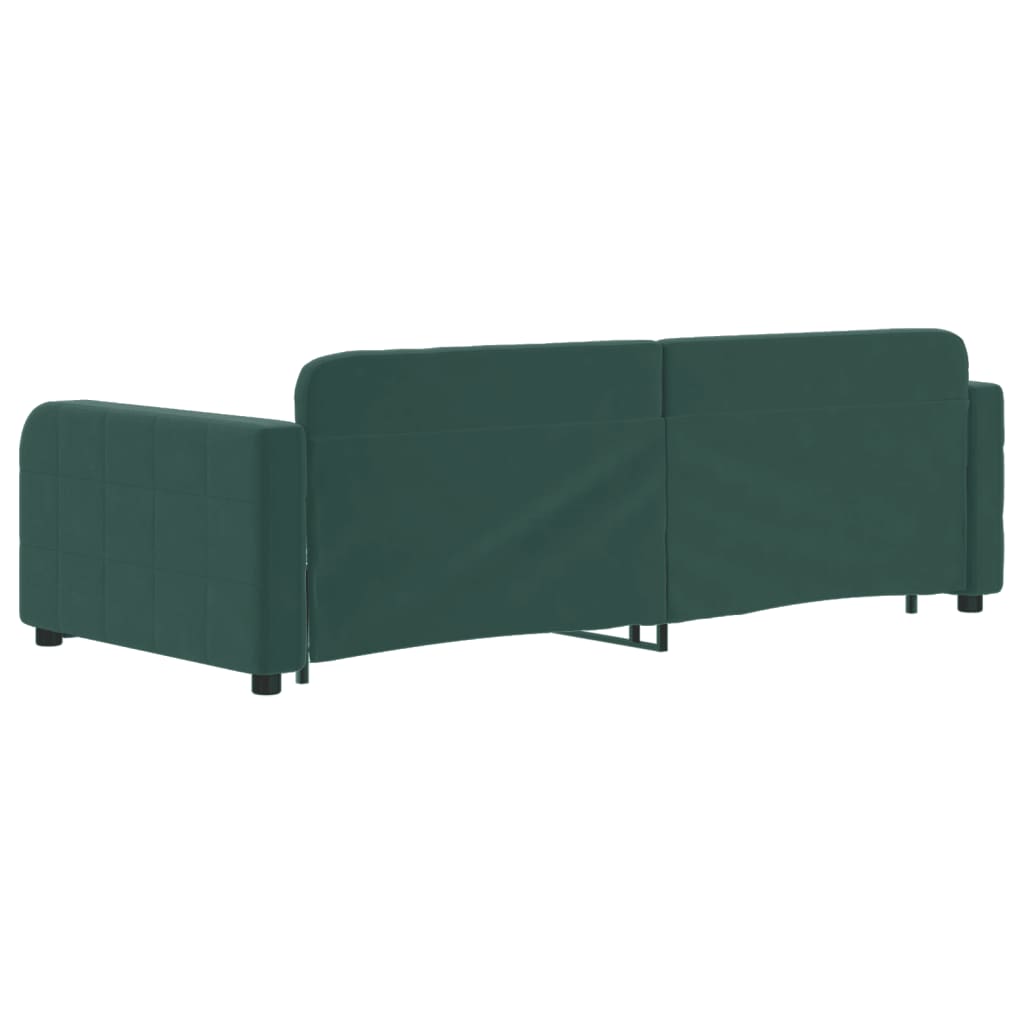 sötétzöld kihúzható bársony heverő fiókkal 90 x 200 cm