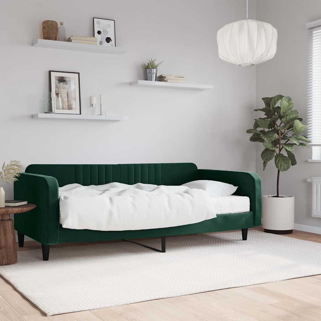 sötétzöld bársony heverő matraccal 100 x 200 cm