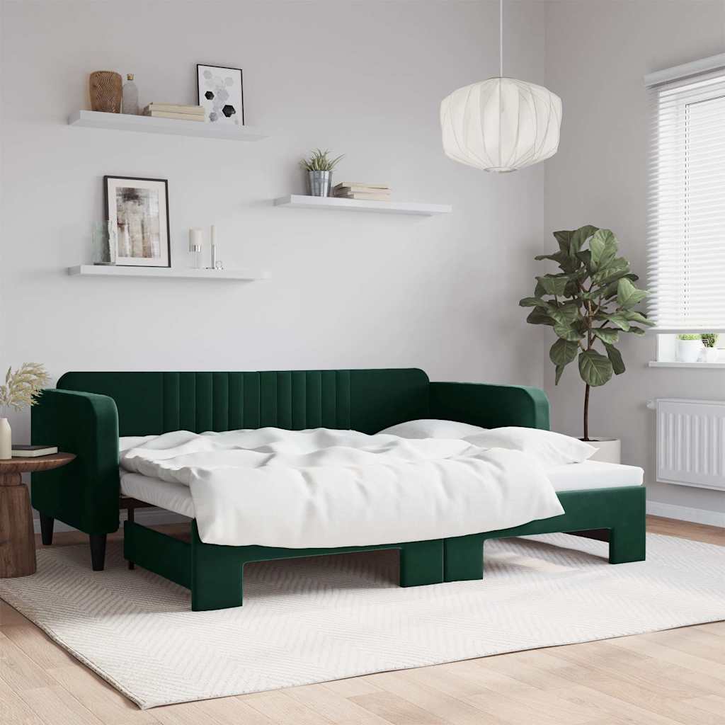 sötétzöld kihúzható bársony heverő 90 x 200 cm