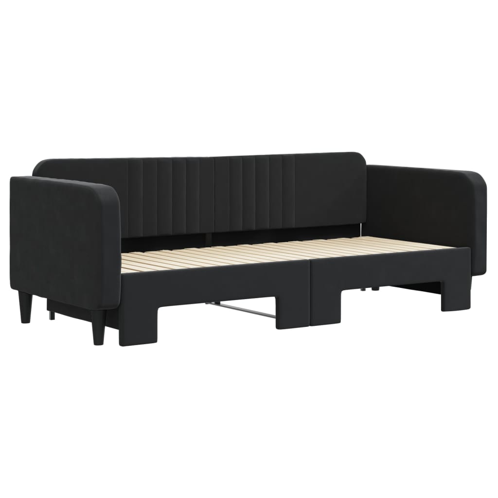 fekete kihúzható bársony heverő 90x200 cm