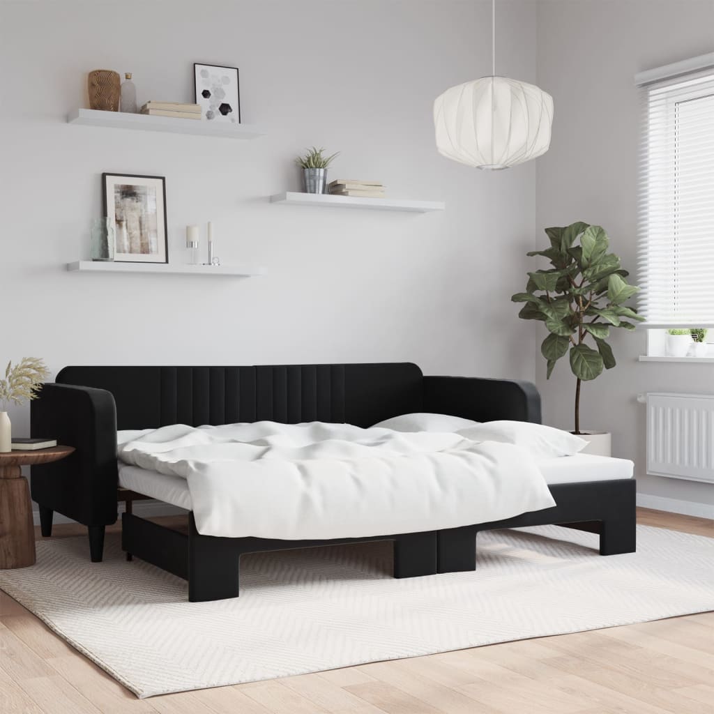 fekete kihúzható bársony heverő 90x200 cm