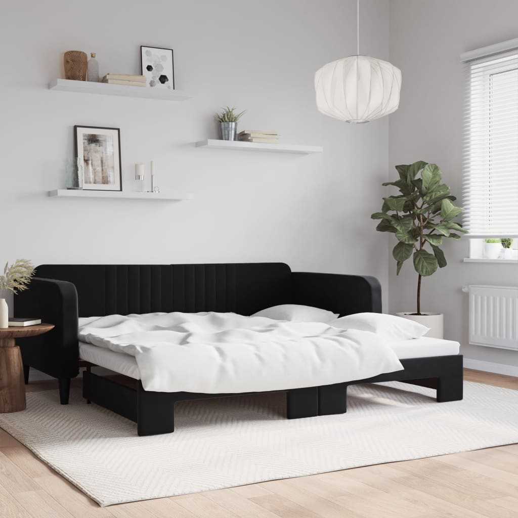 fekete kihúzható bársonyheverő 100 x 200 cm