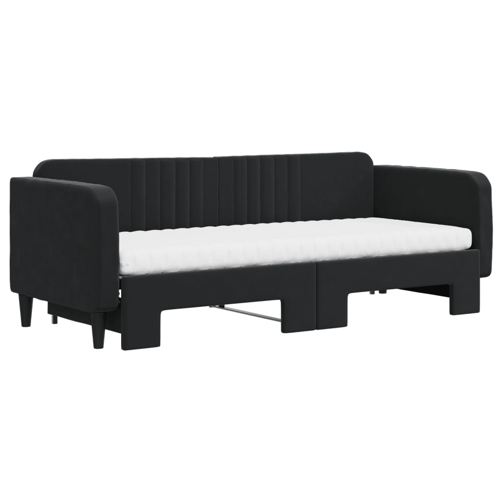 fekete kihúzható bársony heverő matraccal 80 x 200 cm