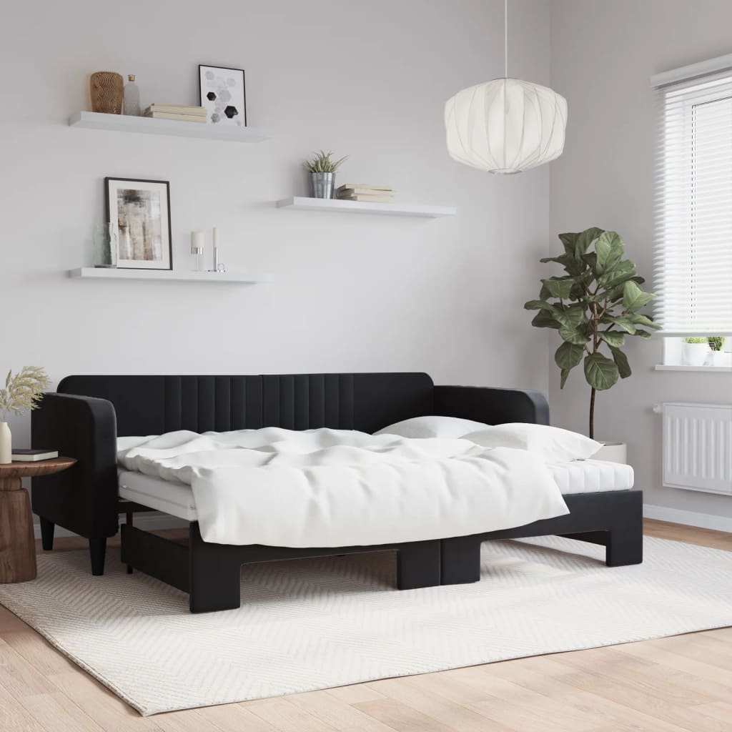 fekete kihúzható bársony heverő matraccal 80 x 200 cm