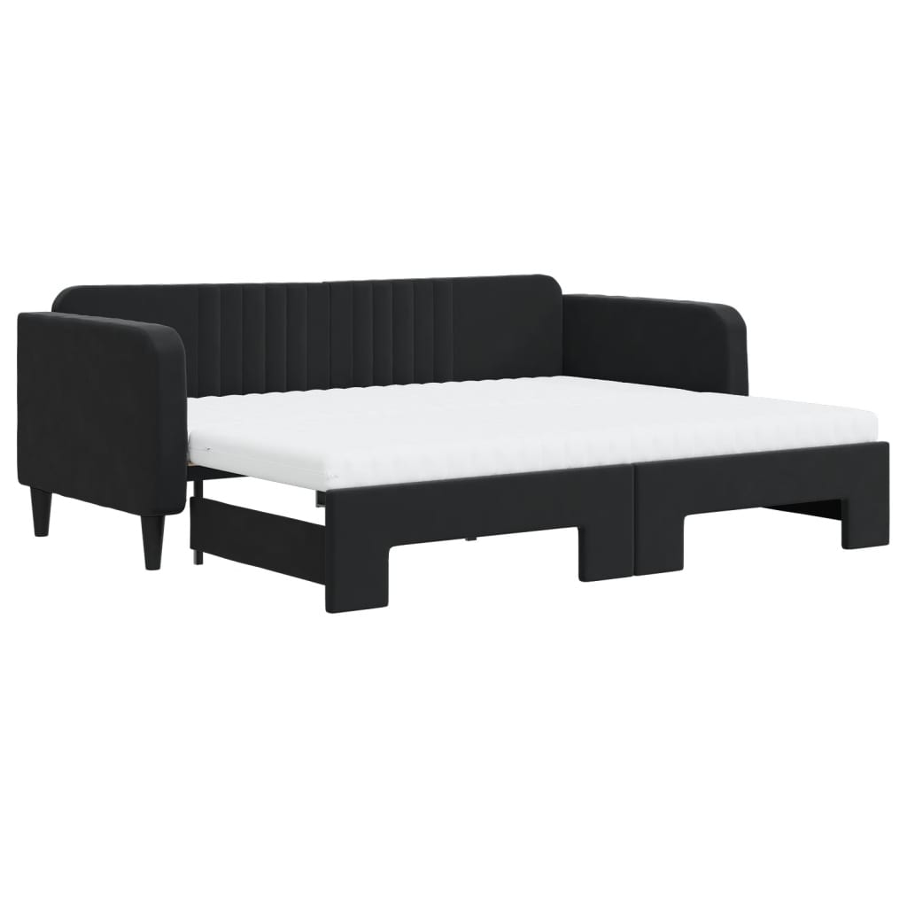 fekete kihúzható bársony heverő matraccal 90 x 200 cm