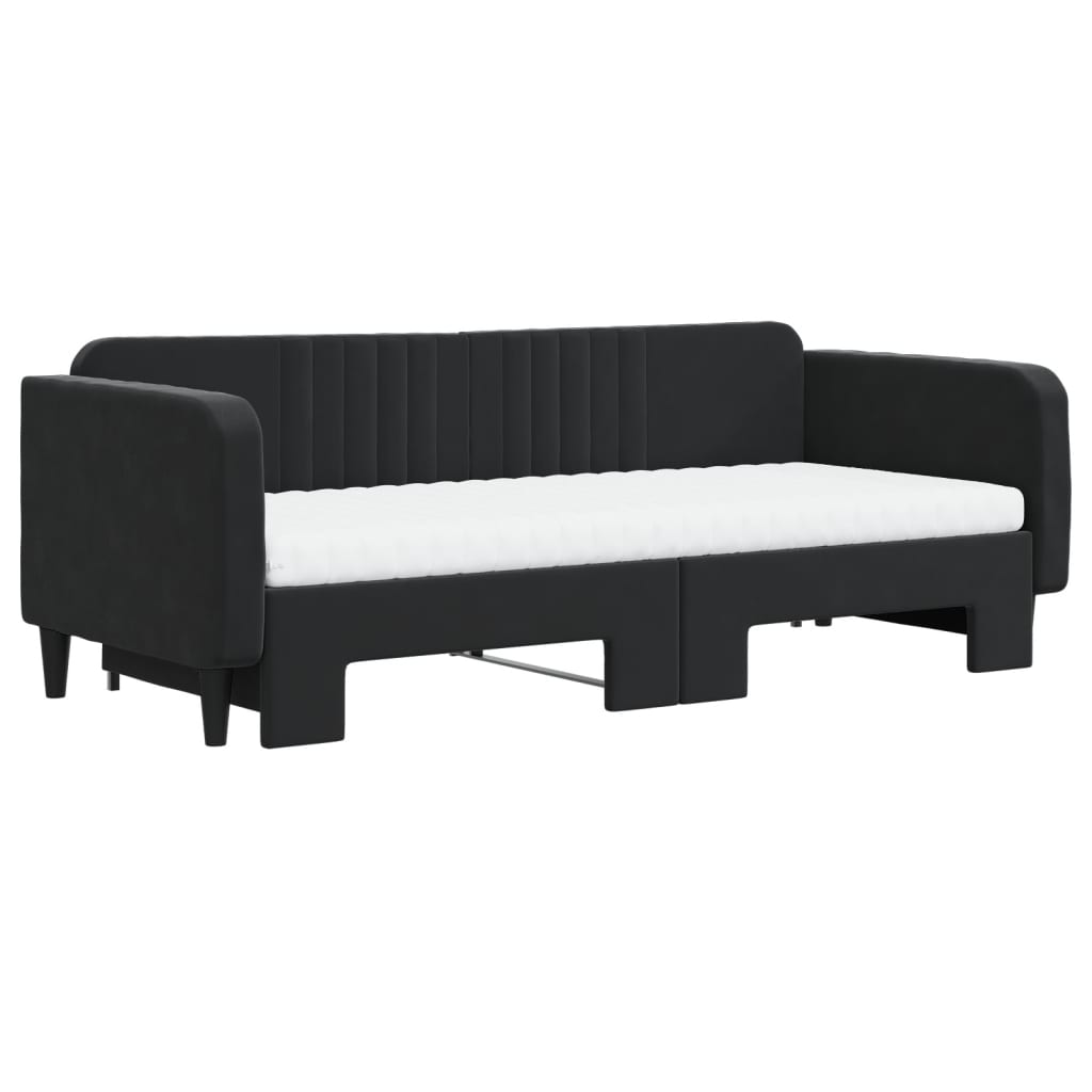 fekete kihúzható bársony heverő matraccal 90 x 200 cm