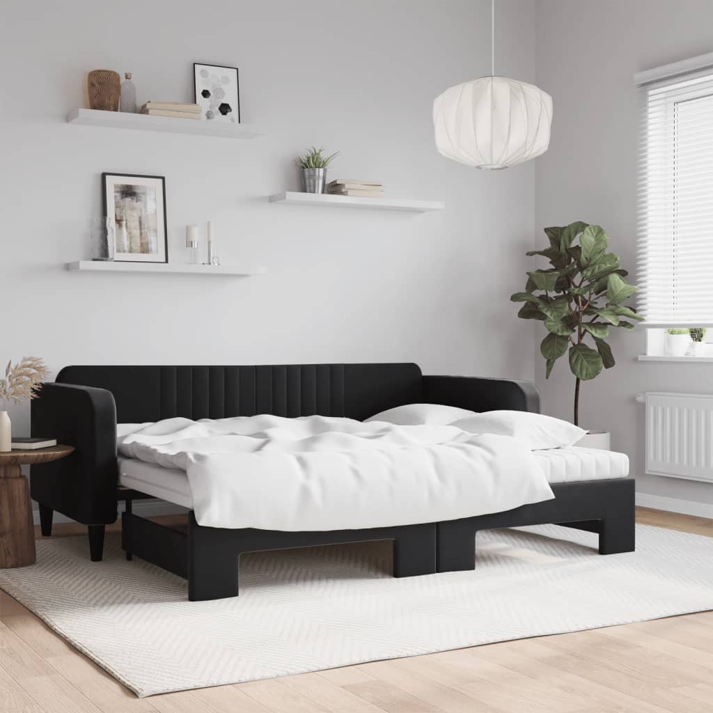 fekete kihúzható bársony heverő matraccal 90 x 200 cm