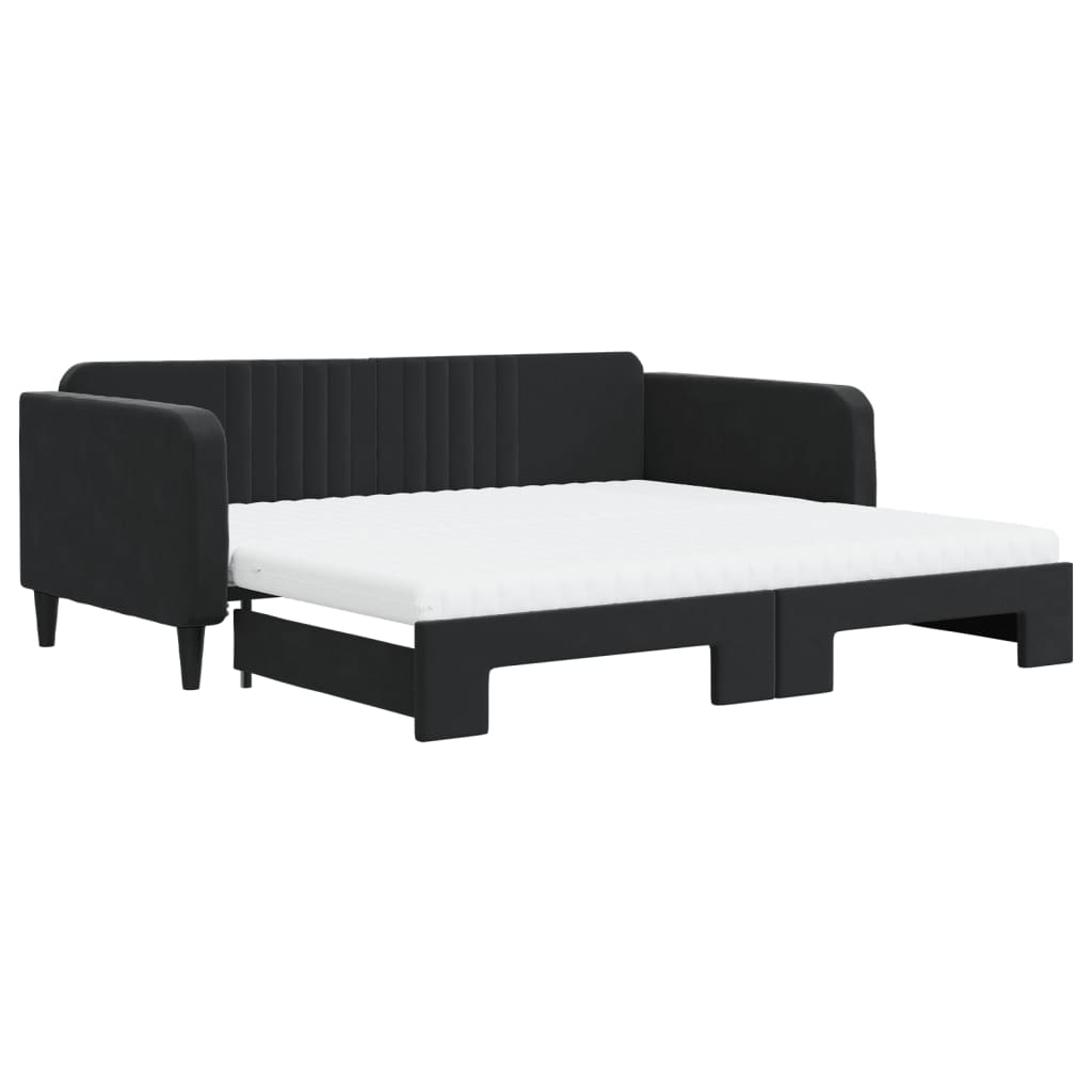 fekete kihúzható bársony heverő matraccal 100 x 200 cm