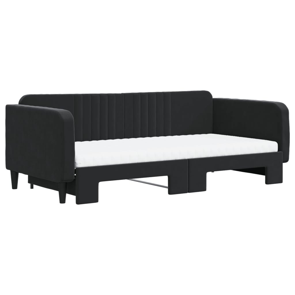 fekete kihúzható bársony heverő matraccal 100 x 200 cm