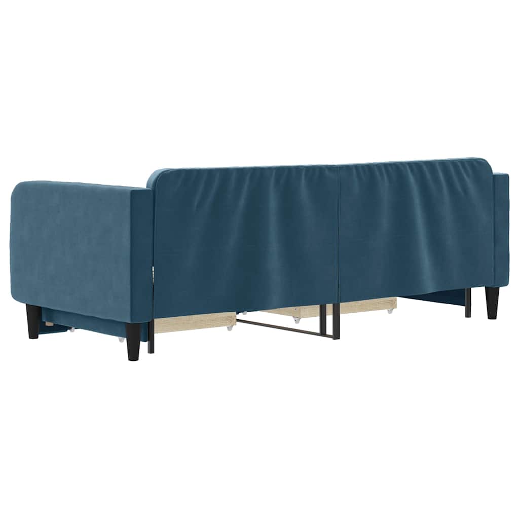 kék kihúzható bársony heverő fiókkal 90 x 200 cm
