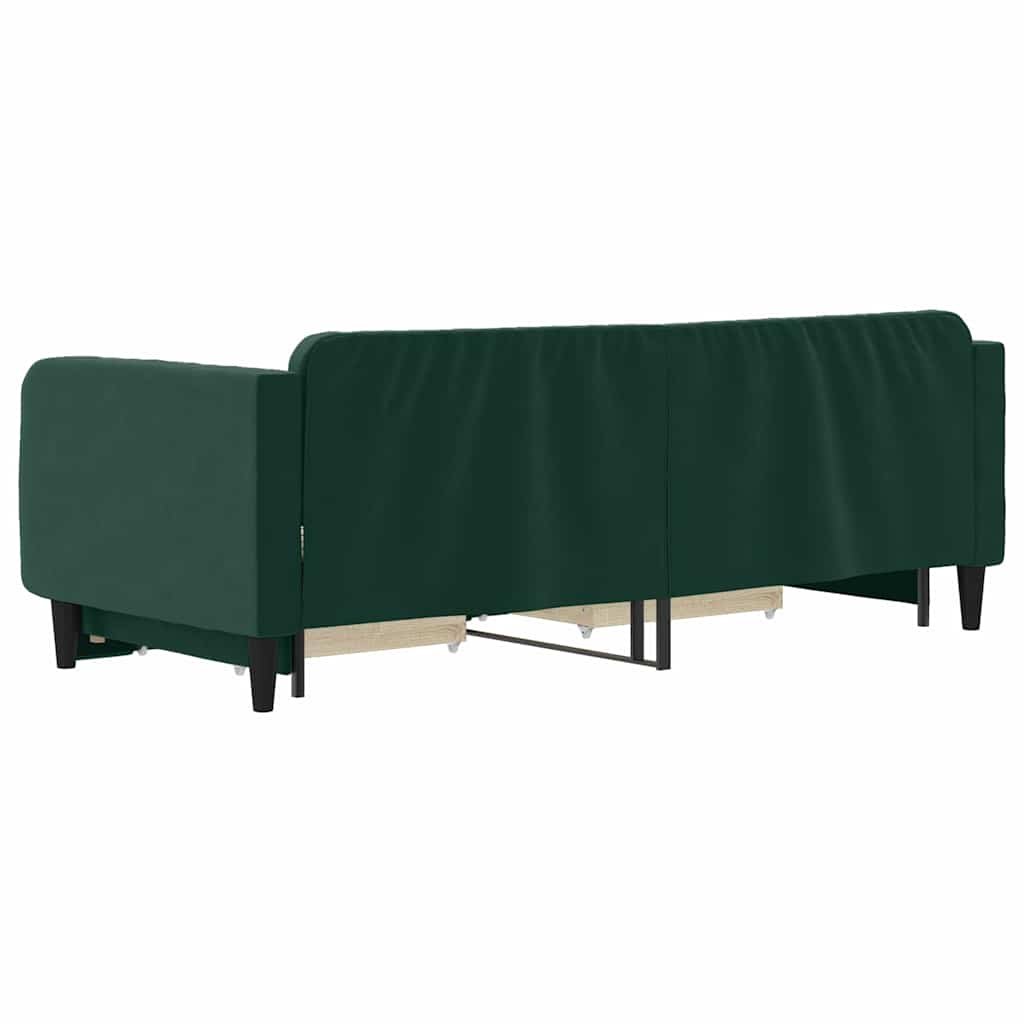 sötétzöld kihúzható bársony heverő fiókkal 90 x 200 cm