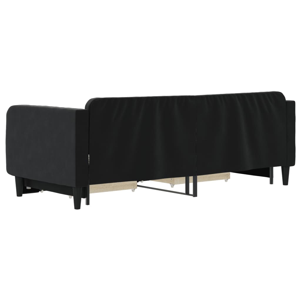 fekete kihúzható bársony heverő fiókkal 90 x 200 cm