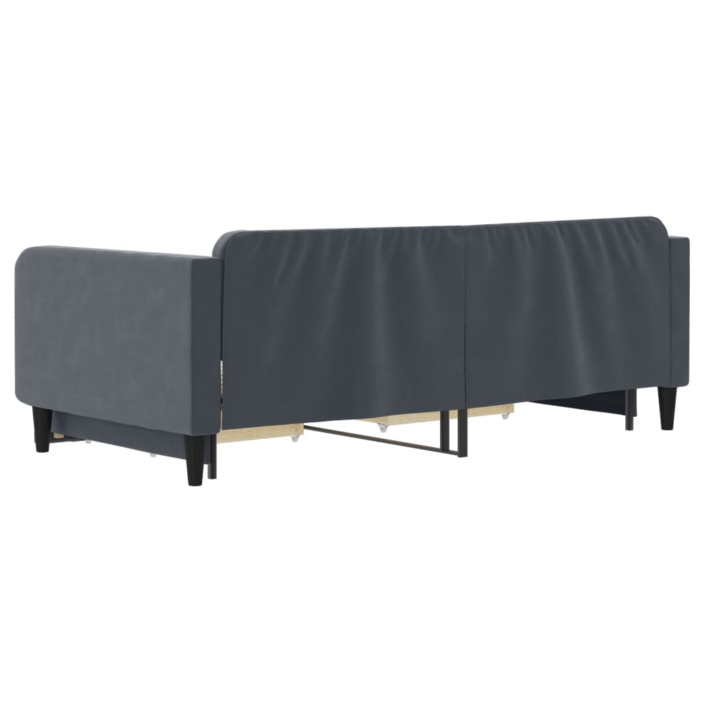 sötétszürke kihúzható bársony heverő fiókkal 100 x 200 cm