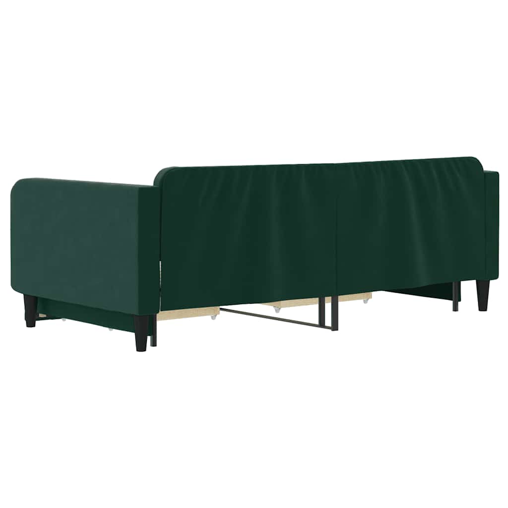 sötétzöld kihúzható bársony heverő fiókkal 100 x 200 cm