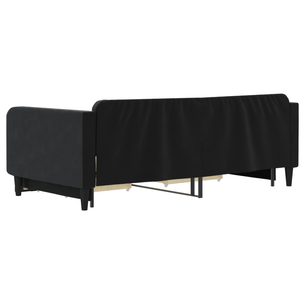 fekete kihúzható bársony heverő fiókkal 100 x 200 cm