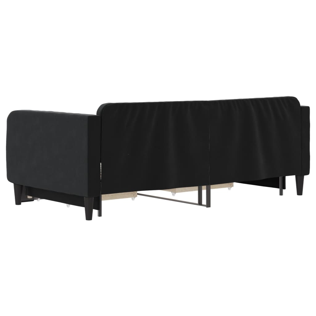 fekete kihúzható bársony heverő fiókkal 90 x 190 cm