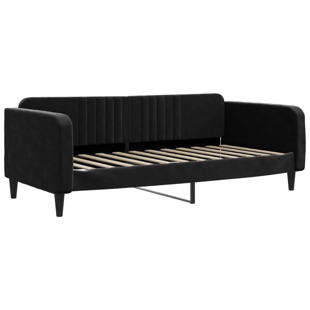 fekete kihúzható bársony heverő fiókkal 90 x 200 cm