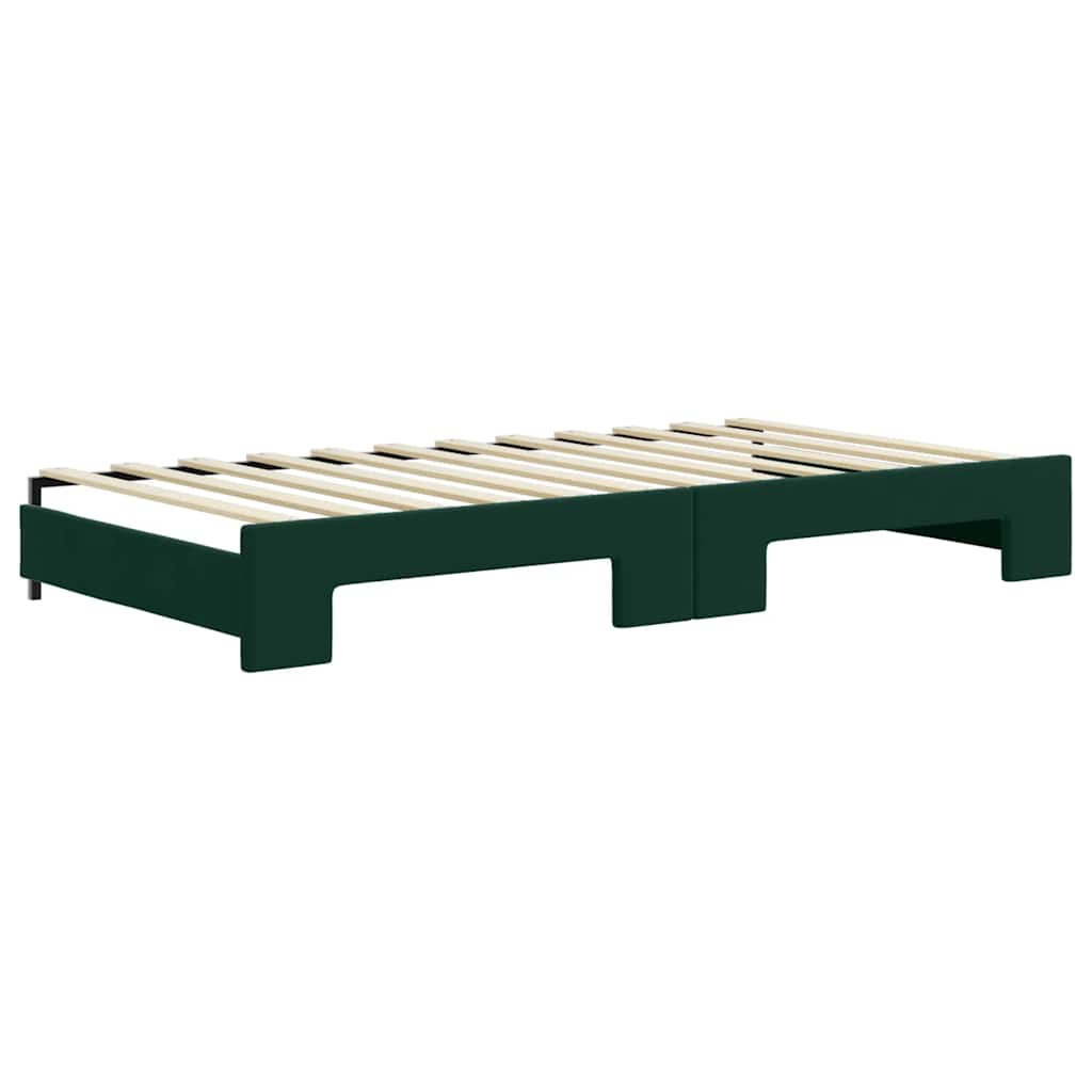 sötétzöld kihúzható bársony heverő fiókkal 100 x 200 cm