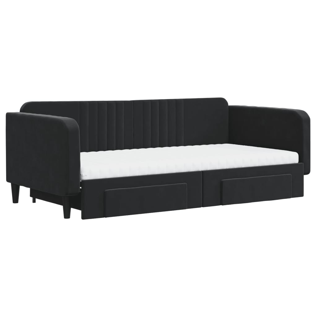 fekete kihúzható bársony heverő fiókkal 100 x 200 cm