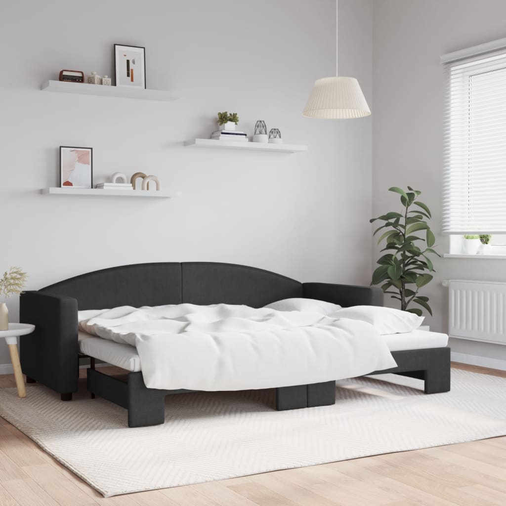 fekete kihúzható szövet heverő 80 x 200 cm