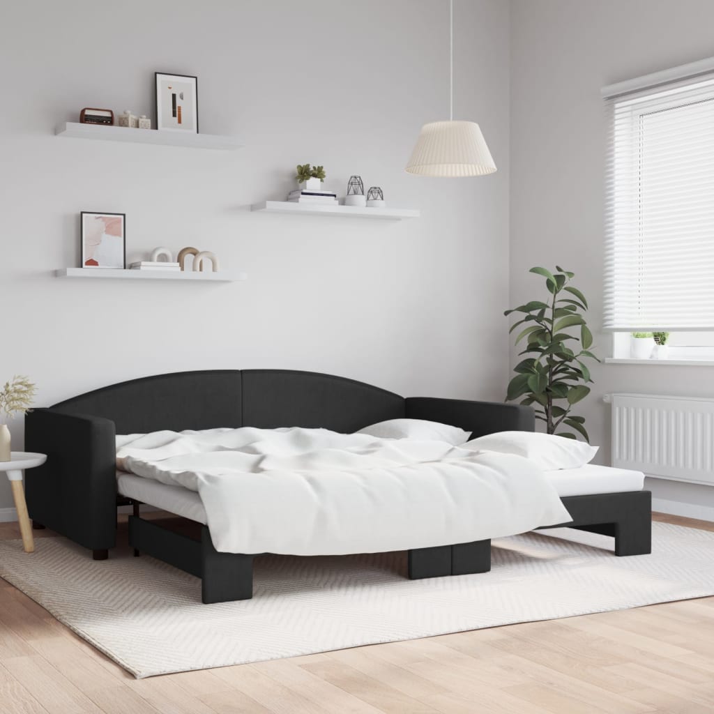 fekete kihúzható szövet heverő 100 x 200 cm