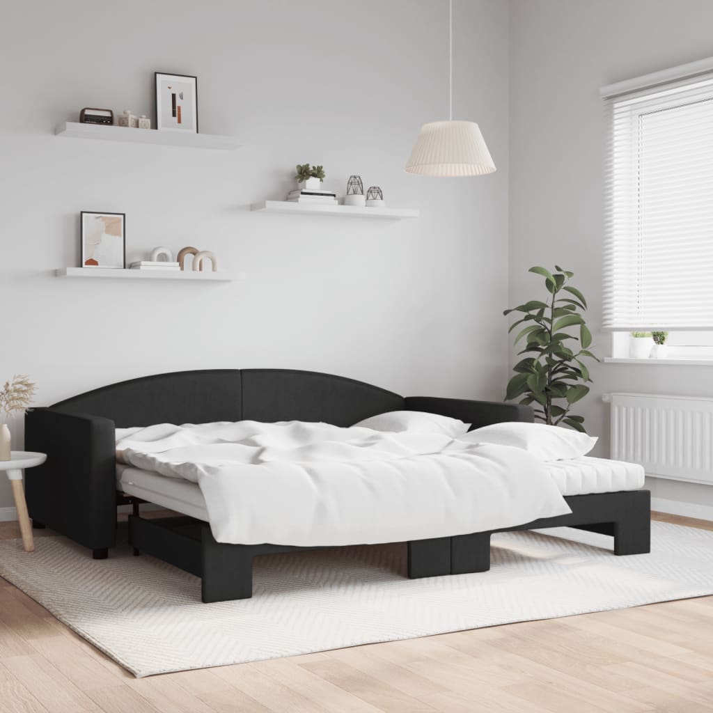 fekete kihúzható szövet heverő matracokkal 100 x 200 cm