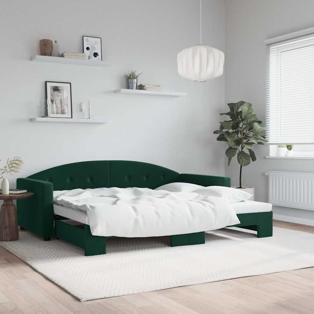 sötétzöld kihúzható bársony heverő 90 x 200 cm