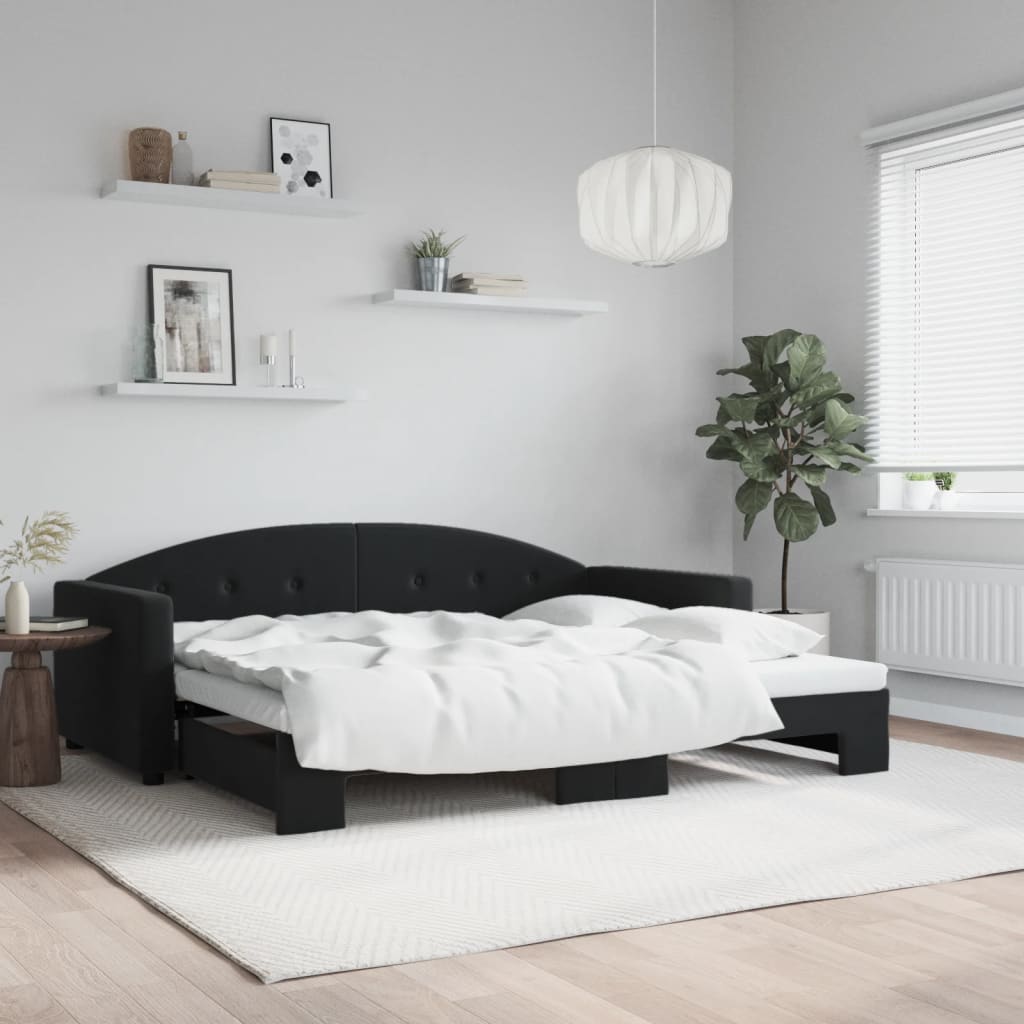 fekete kihúzható bársonyheverő 90 x 190 cm