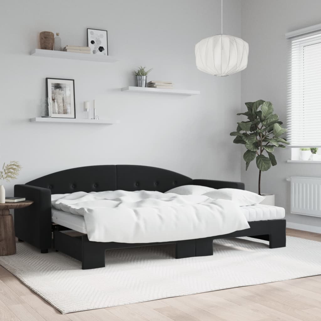 fekete kihúzható bársony heverő matraccal 80 x 200 cm