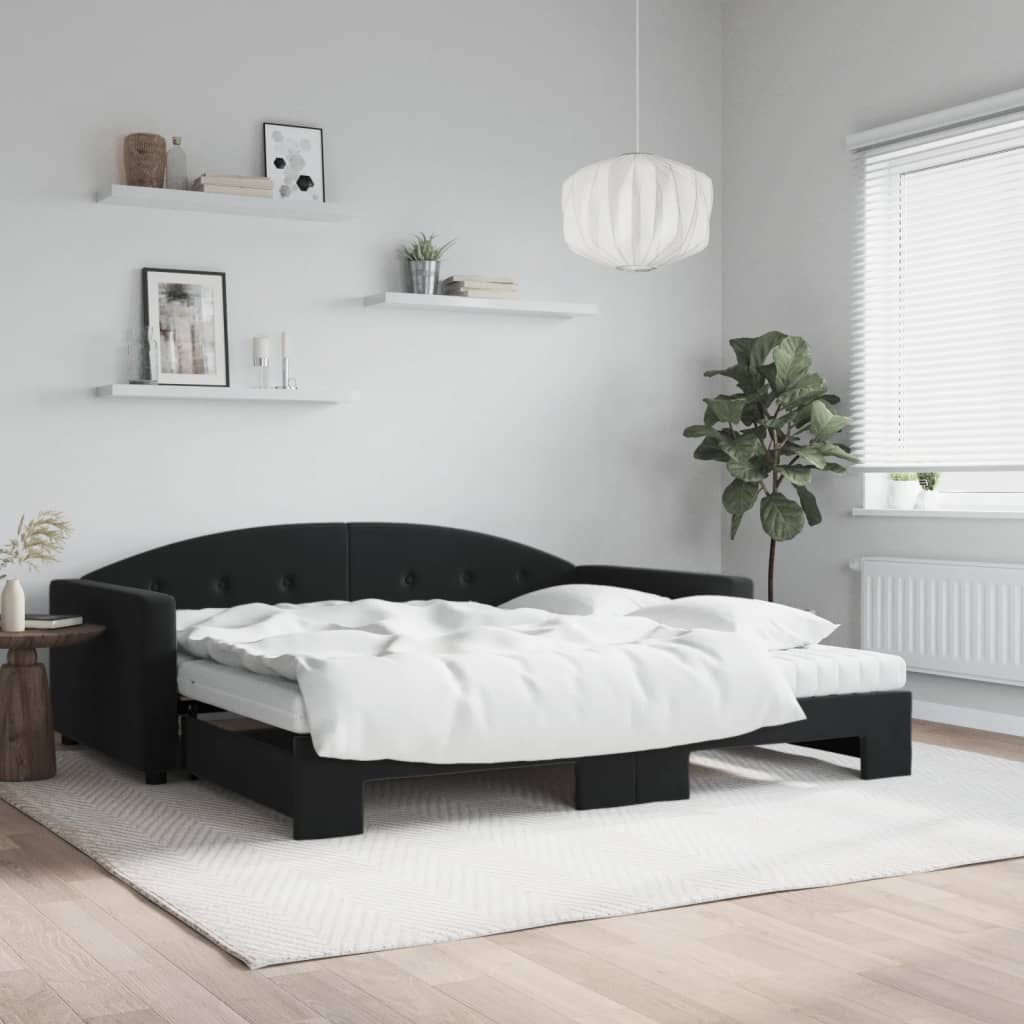 fekete kihúzható bársony heverő matraccal 100 x 200 cm