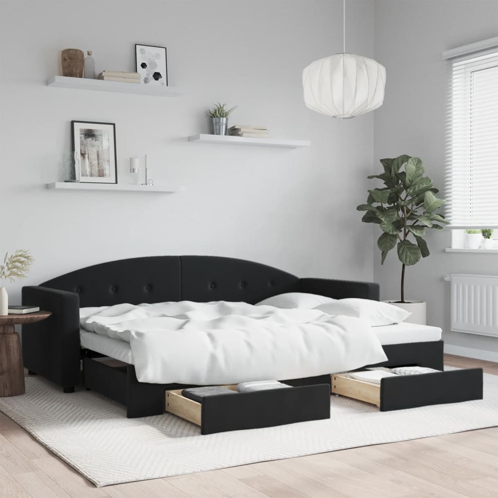 fekete kihúzható bársony heverő fiókkal 80 x 200 cm