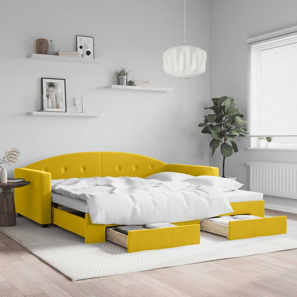 sárga kihúzható bársony heverő fiókkal 100 x 200 cm