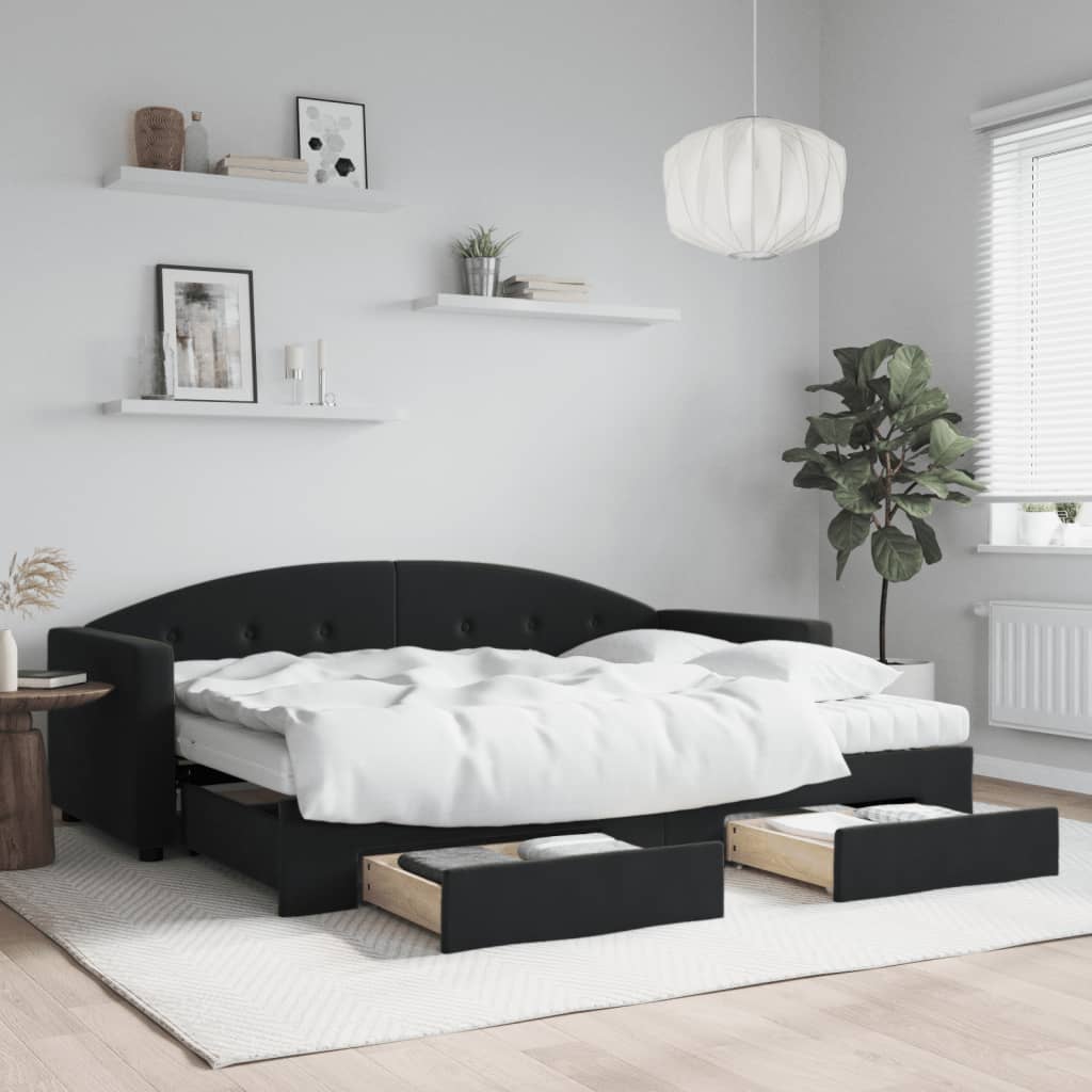 fekete kihúzható bársony heverő fiókkal 80 x 200 cm