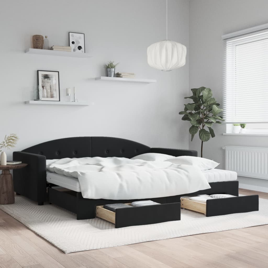 fekete kihúzható bársony heverő fiókkal 100 x 200 cm
