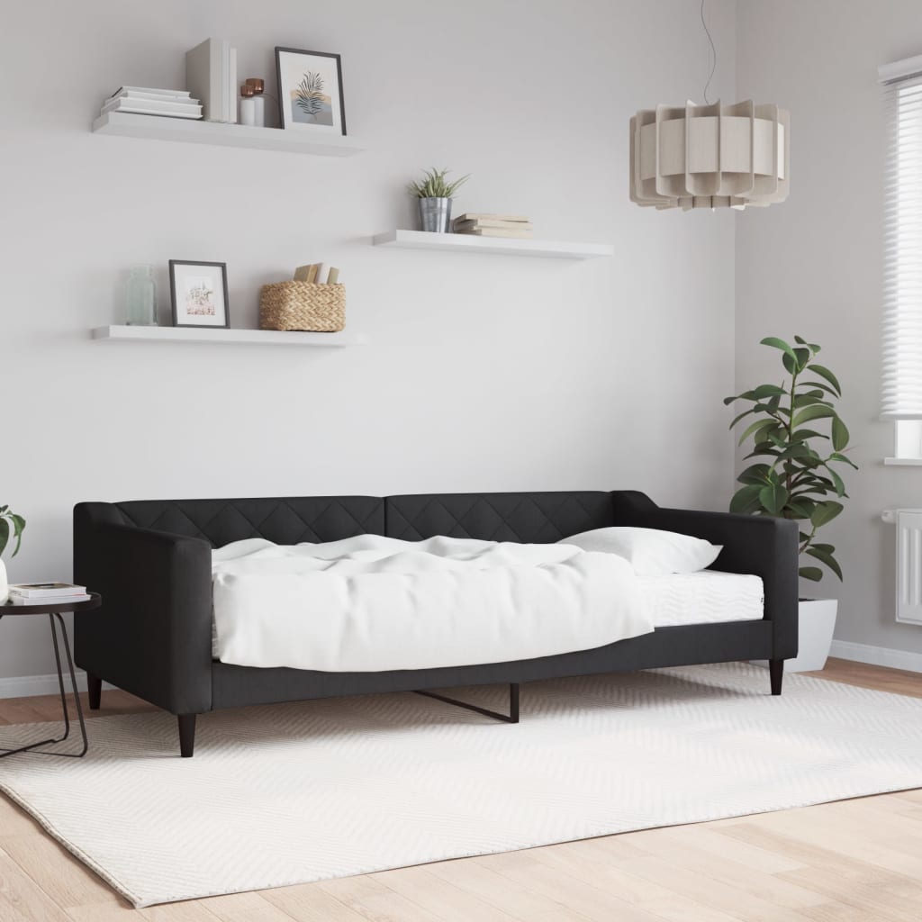 fekete szövet kanapéágy matraccal 90 x 200 cm